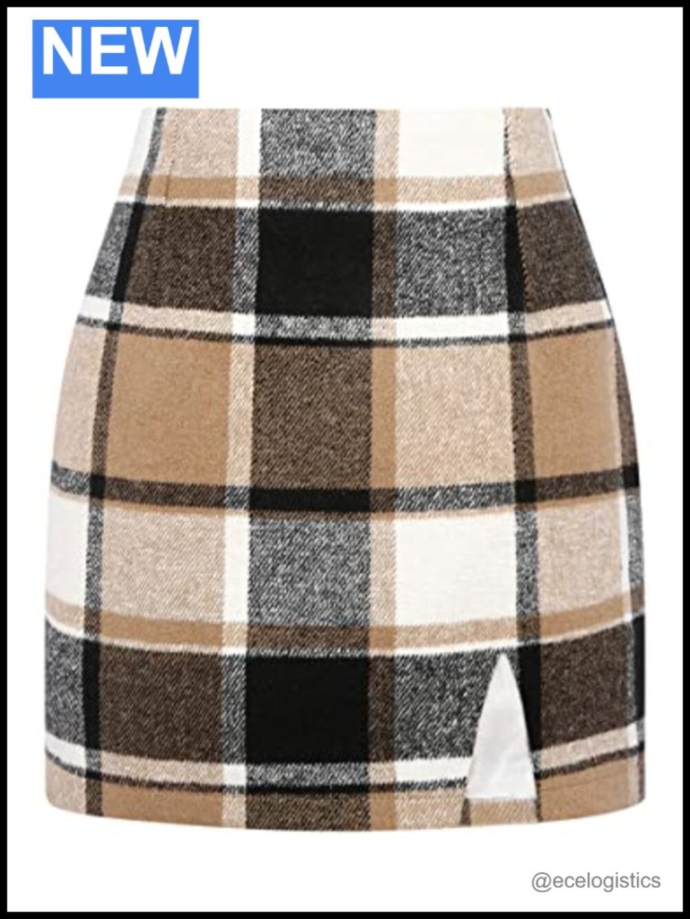 High Waisted Plaid Wool Blend Mini Skirt Bodycon Pencil Skirts with Slit